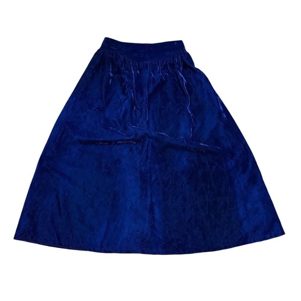 Vintage 80’s Gunne Sax Elegant Royal Blue Velvet Midi A-Line Skirt Size 7